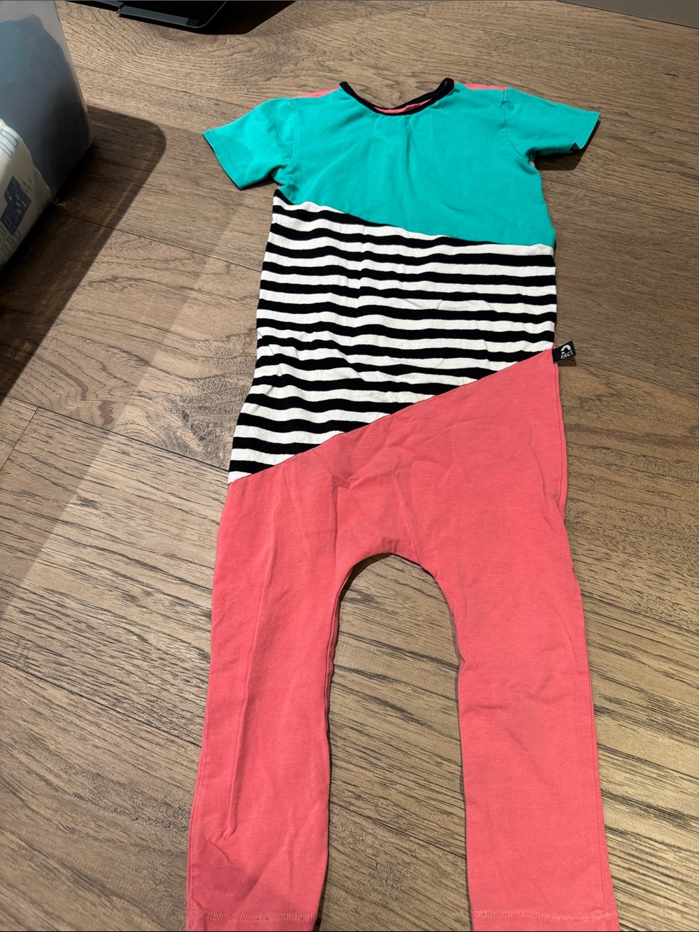 Kids Colorblock Stripe Romper - Teal, Black & White, Coral